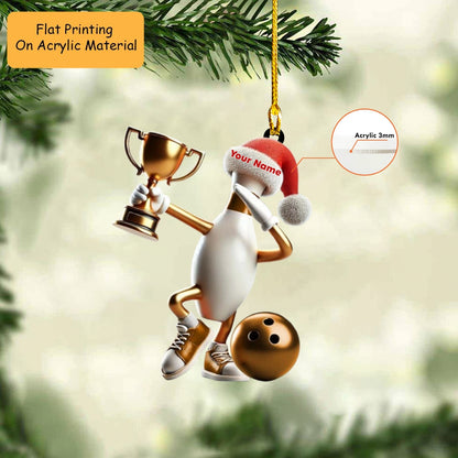 Personalized Bowling Ball Holding Pins Acrylic Ornament, Bowling Keychain, Car Ornament, Christmas Ornament Gifts