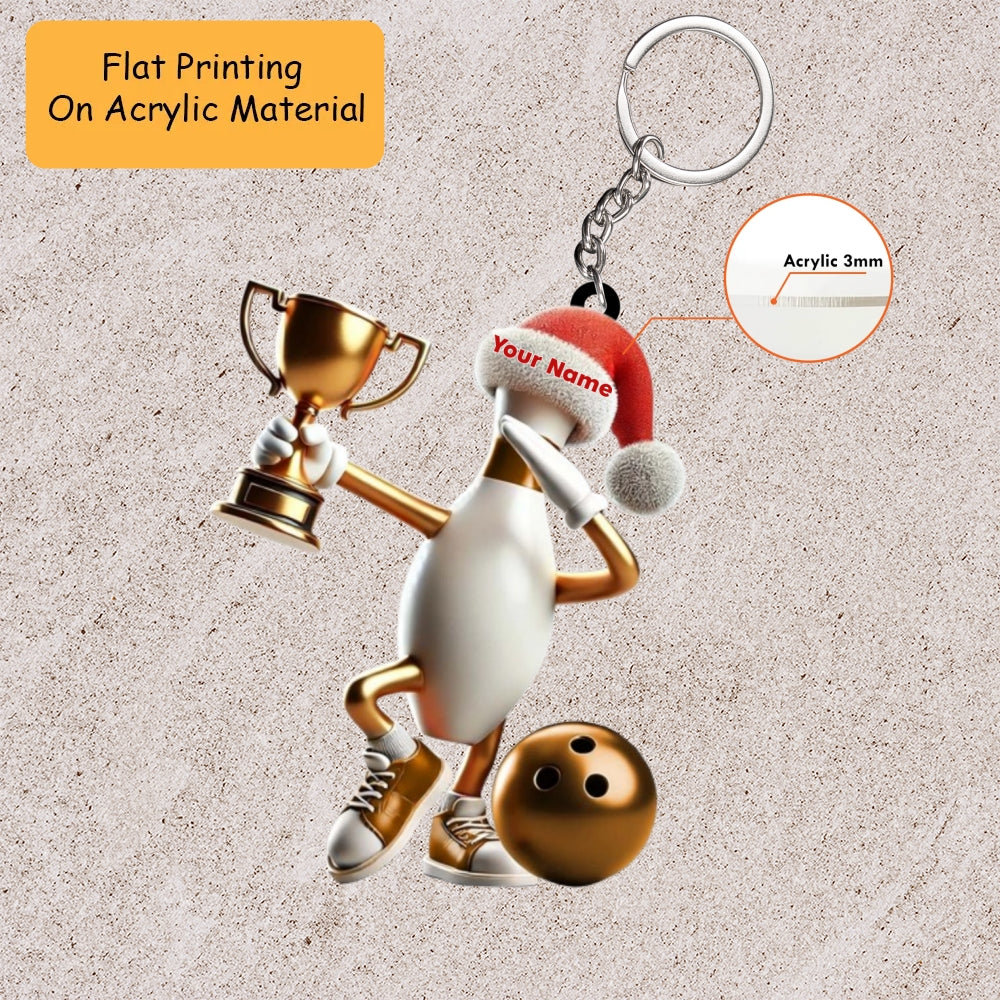 Personalized Bowling Ball Holding Pins Acrylic Ornament, Bowling Keychain, Car Ornament, Christmas Ornament Gifts