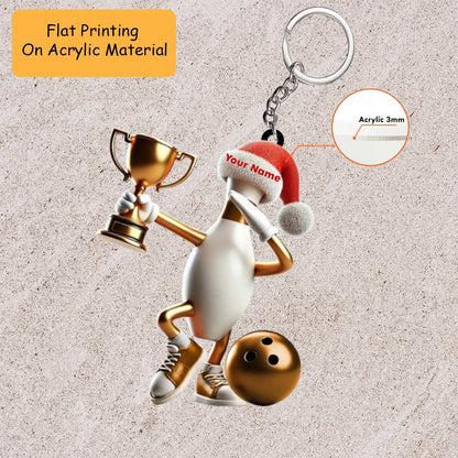 Personalized Bowling Ball Holding Pins Acrylic Ornament, Bowling Keychain, Car Ornament, Christmas Ornament Gifts