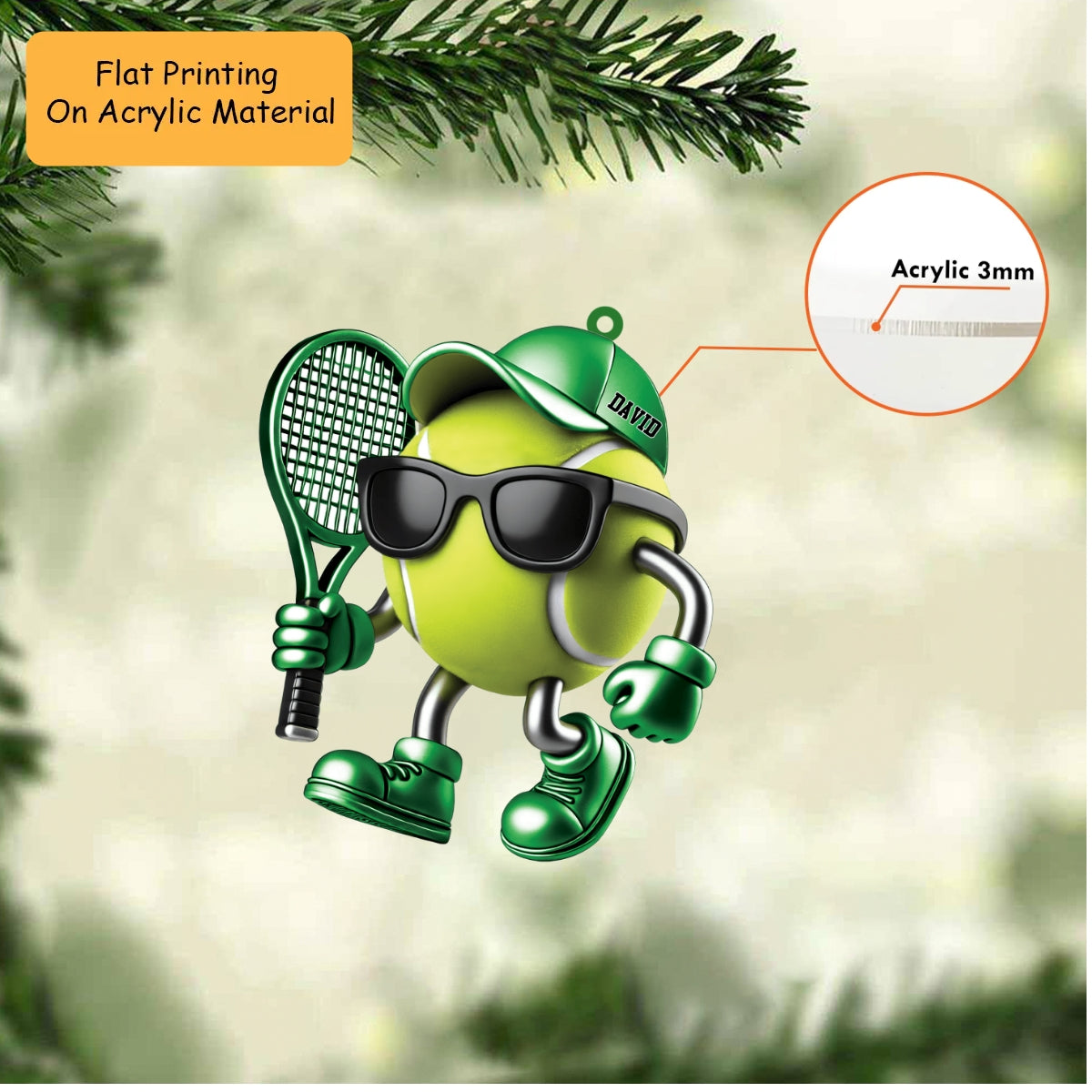 Personalized Tennis Christmas Ornament, Cool Metallic Tennis Mascot, Custom Ornament Christmas Gift, Keychain Bowling, Car Ornament Bowling
