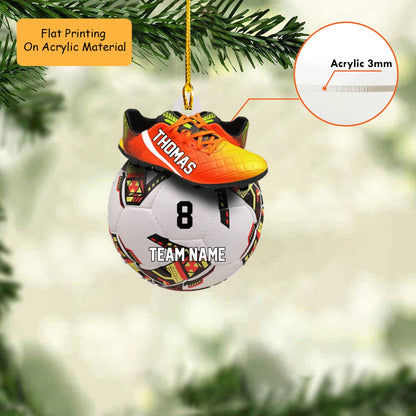 Personalized Ball And Shoes Soccer Flat Acrylic Ornament, Christmas Ornament Gifts For Son, Grandson, Soccer Players