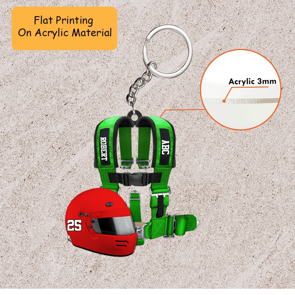 Personalized Auto Racing Christmas Ornament, Racing Helmet And Safety Harness, Custom Ornament Christmas Gift, Keychain Racing, Car Ornament Racing