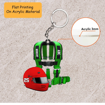 Personalized Auto Racing Christmas Ornament, Racing Helmet And Safety Harness, Custom Ornament Christmas Gift, Keychain Racing, Car Ornament Racing