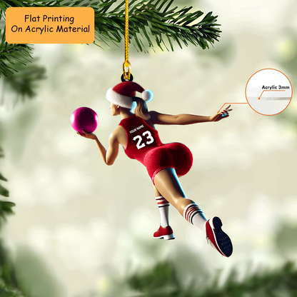 Personalized Bowling Woman Home Decor Acrylic Ornament, Bowling Christmas Keychain, Car Ornament, Christmas Ornament Gifts