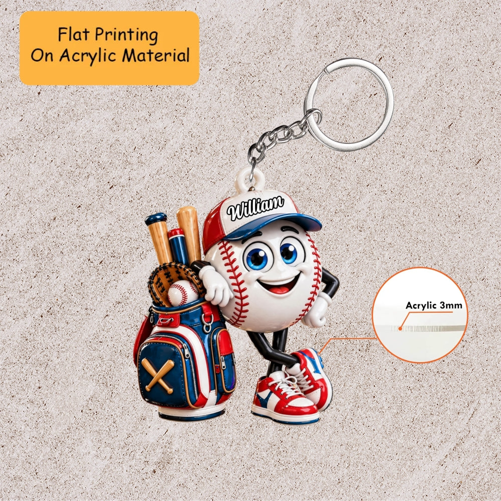 Personalized Baseball Christmas Ornament, Baseball Mascot Cute, Custom Ornament Christmas Gift, Keychain Baseball, Car Ornament Baseball