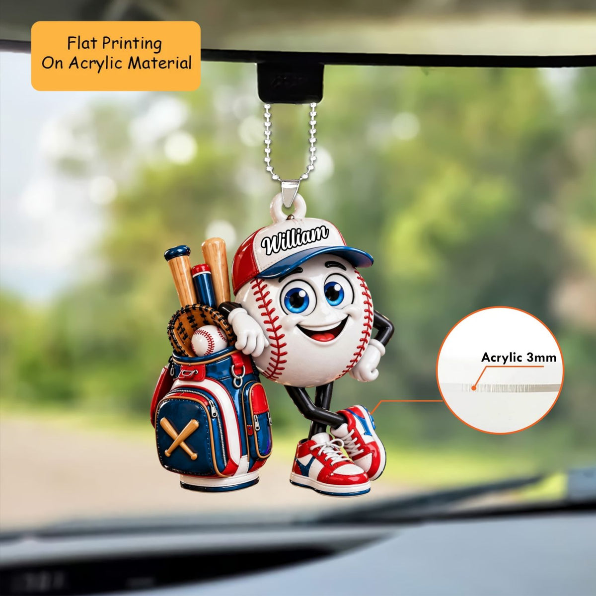 Personalized Baseball Christmas Ornament, Baseball Mascot Cute, Custom Ornament Christmas Gift, Keychain Baseball, Car Ornament Baseball