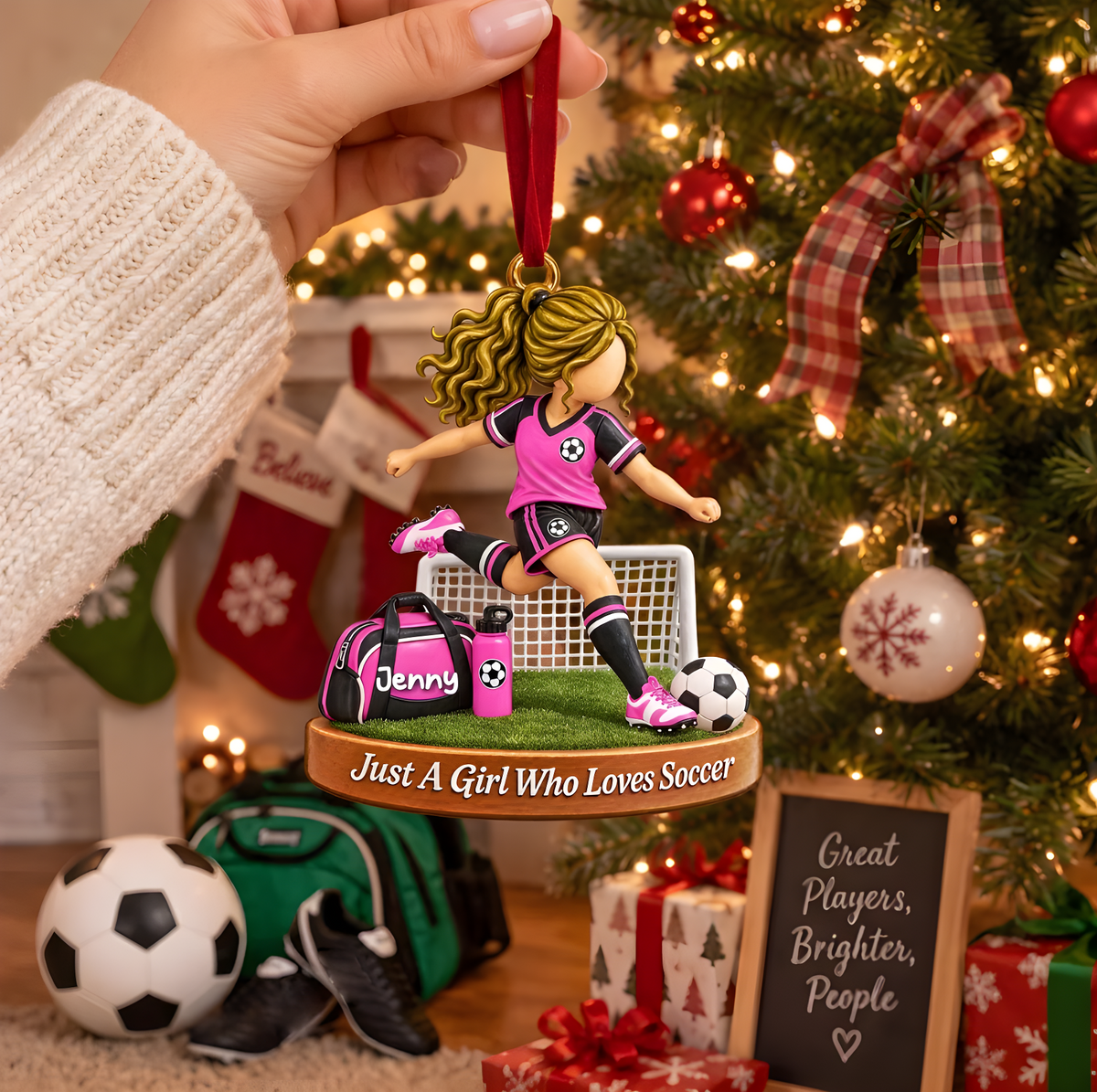 Personalized Soccer Girl Christmas Ornament, Goal Kicking Action With Net Setup, Custom Ornament Christmas Gift, Keychain Soccer , Car Ornament Soccer 