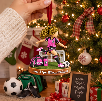Personalized Soccer Girl Christmas Ornament, Goal Kicking Action With Net Setup, Custom Ornament Christmas Gift, Keychain Soccer , Car Ornament Soccer 