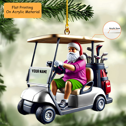 Personalized Golf Cart Santa Christmas  Acrylic Ornament, Golf Christmas Keychain, Car Ornament, Christmas Ornament Gifts