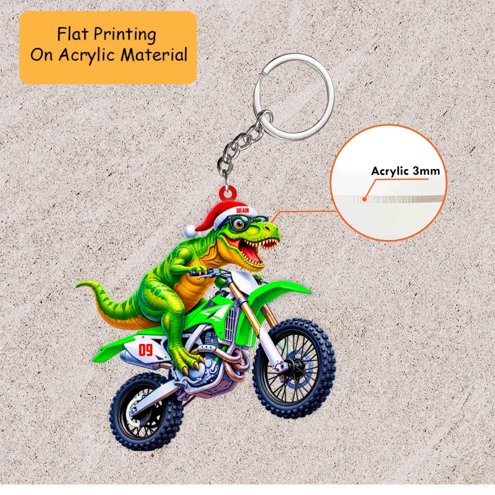 Personalized Motocross Dinosaur Christmas Ornament, Cool T Rex Riding Dirt Bike, Custom Ornament Christmas Gift, Keychain Motocross, Car Ornament Motocross