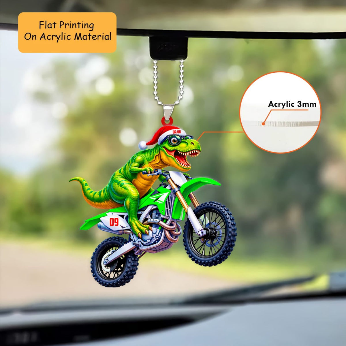 Personalized Motocross Dinosaur Christmas Ornament, Cool T Rex Riding Dirt Bike, Custom Ornament Christmas Gift, Keychain Motocross, Car Ornament Motocross