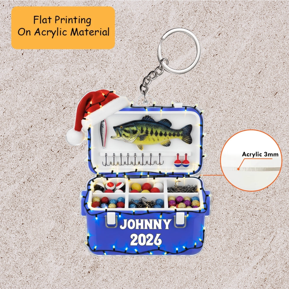 Personalized Fishing Christmas Flat Printed Acrylic Ornament, Fishing Tackle Box, Custom Ornament Christmas Gift, Keychain Fishing, Car Ornament Fishing
