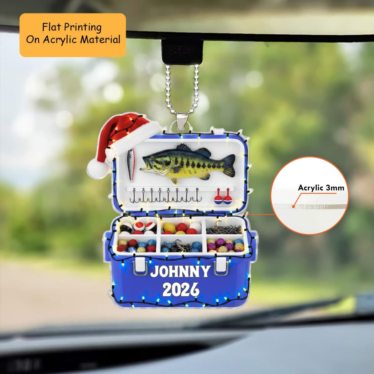Personalized Fishing Christmas Flat Printed Acrylic Ornament, Fishing Tackle Box, Custom Ornament Christmas Gift, Keychain Fishing, Car Ornament Fishing