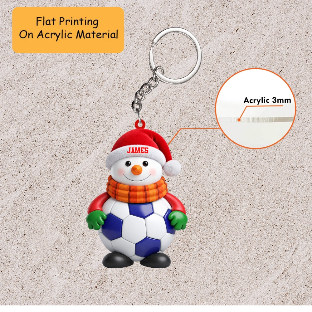 Personalized Soccer Christmas Ornament, Snowman Hugging Football With Scarf, Custom Ornament Christmas Gift, Keychain Soccer, Car Ornament Soccer