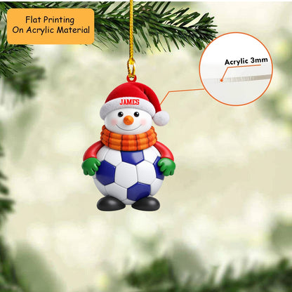 Personalized Soccer Christmas Ornament, Snowman Hugging Football With Scarf, Custom Ornament Christmas Gift, Keychain Soccer, Car Ornament Soccer