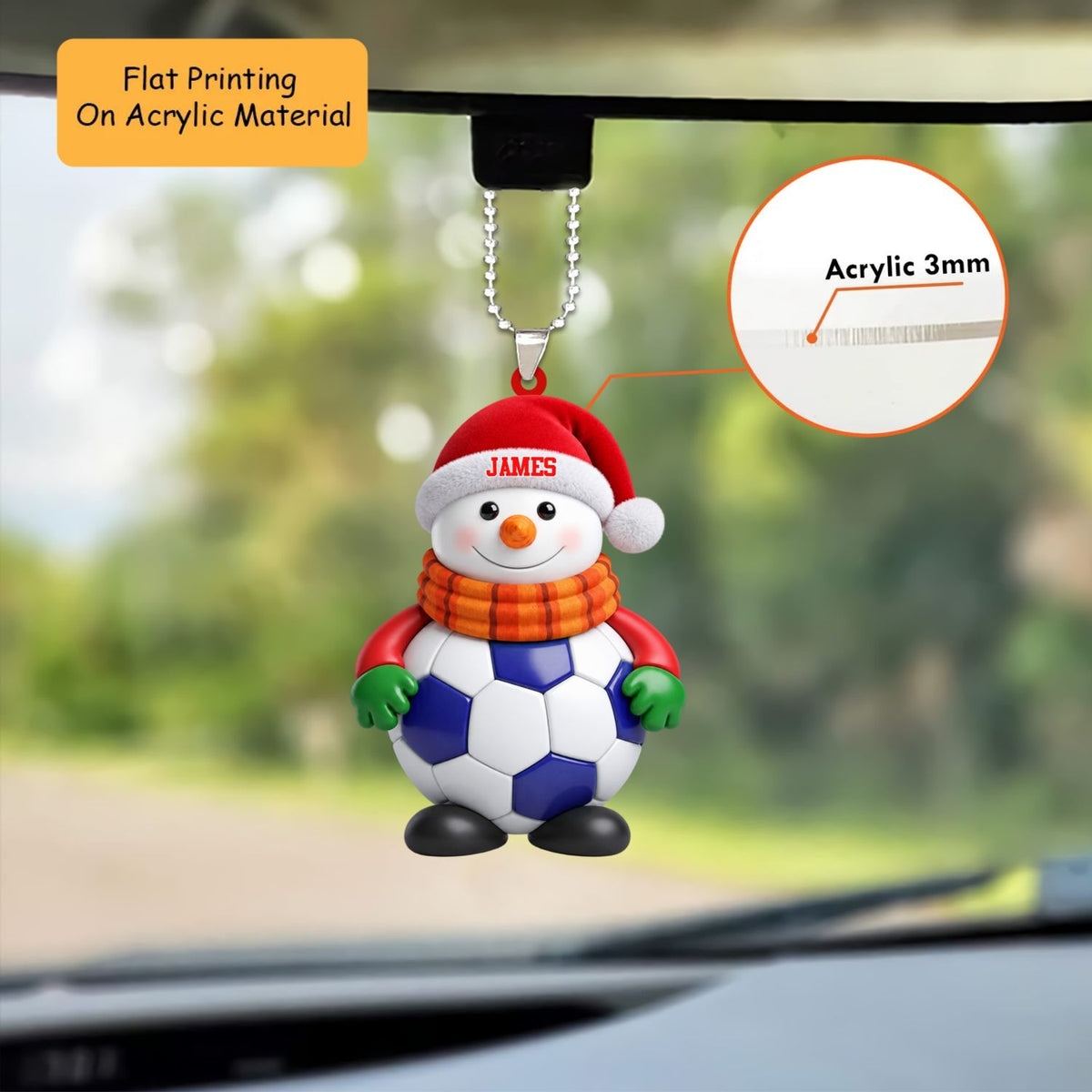 Personalized Soccer Christmas Ornament, Snowman Hugging Football With Scarf, Custom Ornament Christmas Gift, Keychain Soccer, Car Ornament Soccer