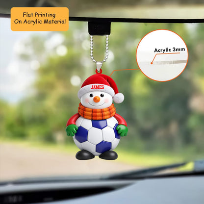 Personalized Soccer Christmas Ornament, Snowman Hugging Football With Scarf, Custom Ornament Christmas Gift, Keychain Soccer, Car Ornament Soccer