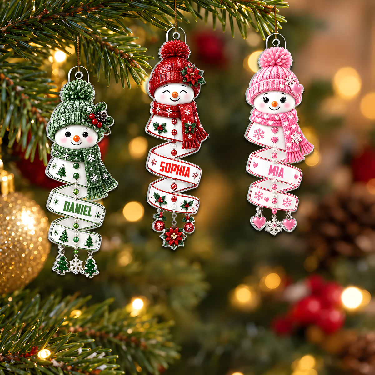 Personalized Snowman Christmas Ornament, Cute Spiral Snowman Face, Custom Ornament Christmas Gift, Keychain Christmas, Car Christmas Ornament