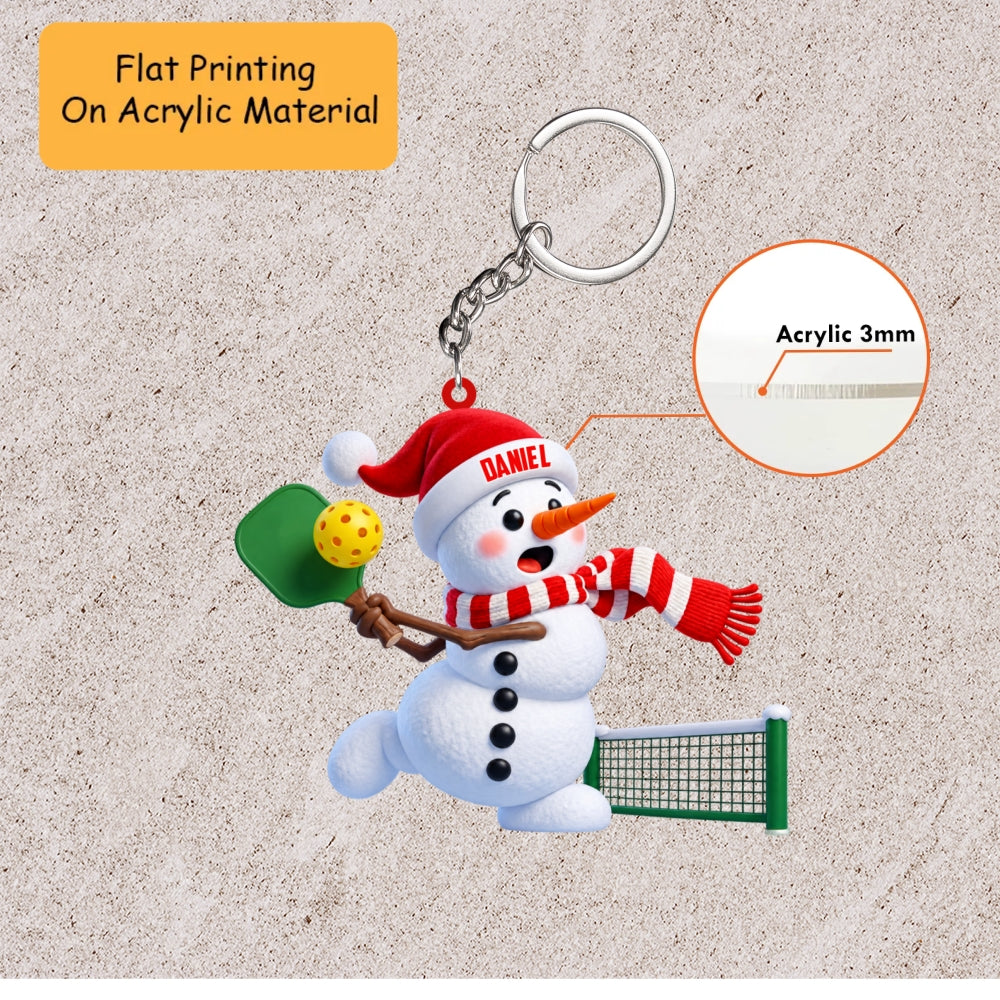 Personalized Pickleball Christmas Ornament, Active Snowman Hitting Ball Over Net, Custom Ornament Christmas Gift, Keychain Pickleball, Car Ornament Pickleball