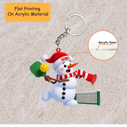 Personalized Pickleball Christmas Ornament, Active Snowman Hitting Ball Over Net, Custom Ornament Christmas Gift, Keychain Pickleball, Car Ornament Pickleball