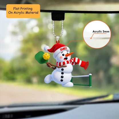 Personalized Pickleball Christmas Ornament, Active Snowman Hitting Ball Over Net, Custom Ornament Christmas Gift, Keychain Pickleball, Car Ornament Pickleball