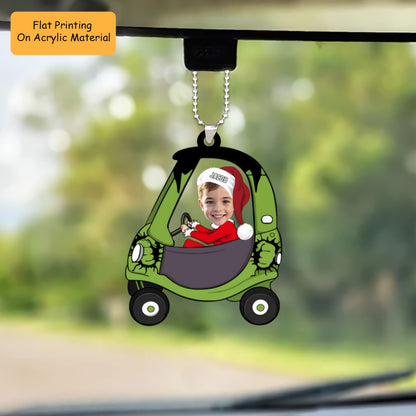 Personalized Photo Kid Driving Cartoon Car Flat Acrylic Ornament, Ornament Gifts For Son, Grandson, Daughter, Granddaughter