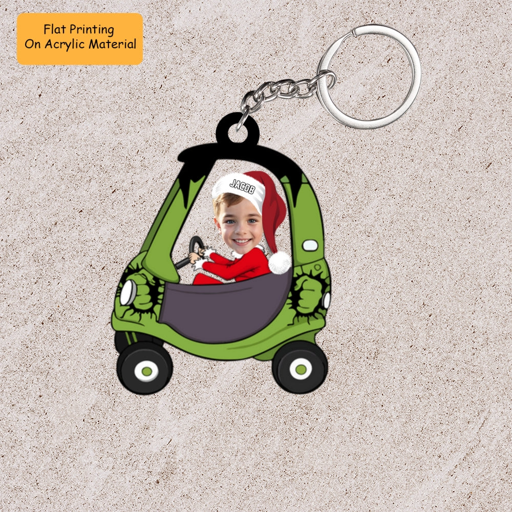 Personalized Photo Kid Driving Cartoon Car Flat Acrylic Ornament, Ornament Gifts For Son, Grandson, Daughter, Granddaughter