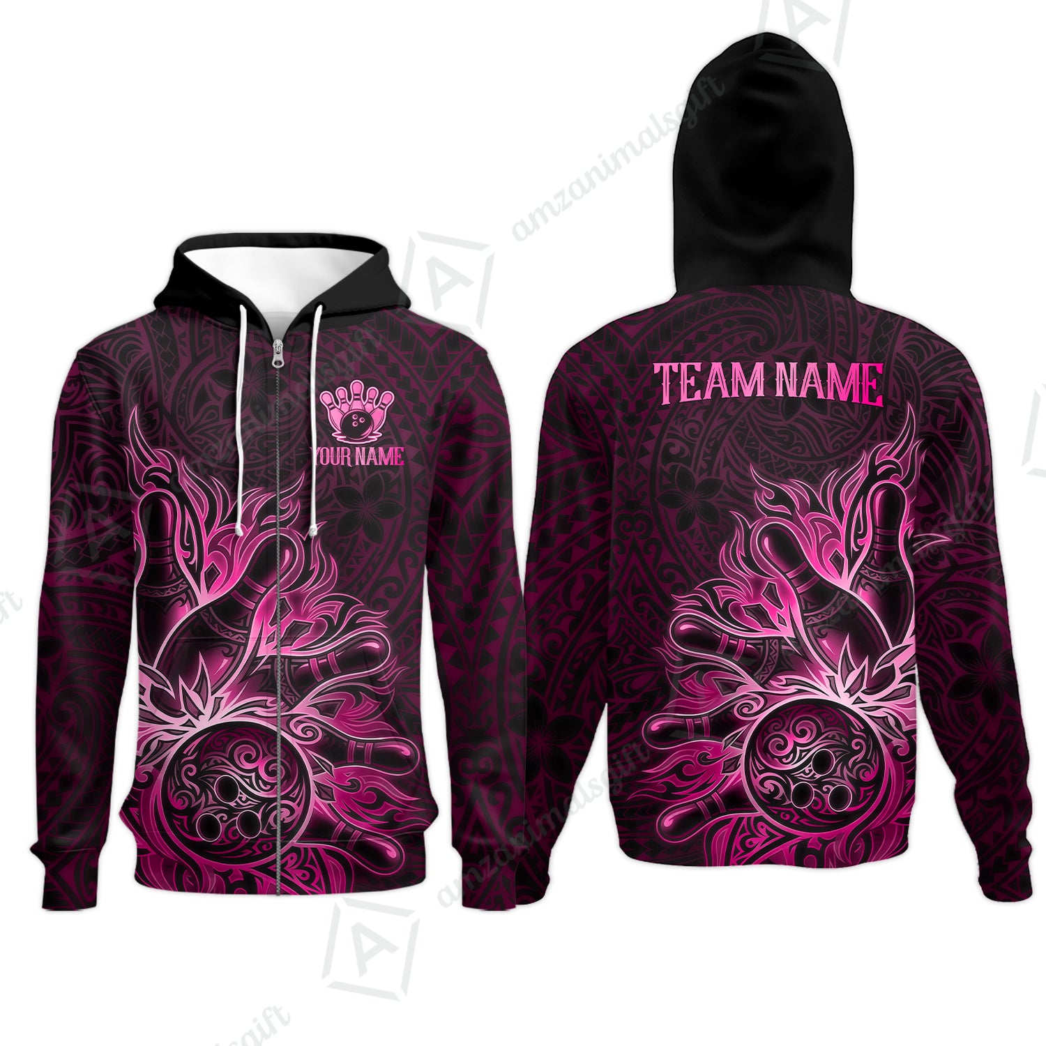 Zip Hoodie||Pink
