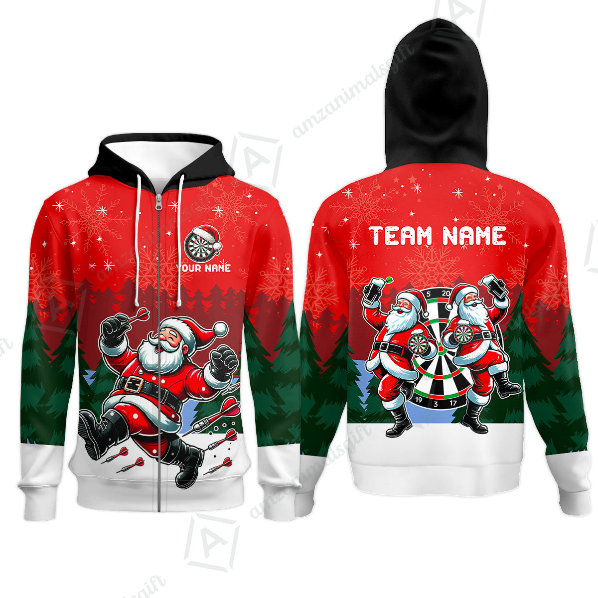 Custom Funny Santa Darts Team Unisex Polo Shirts, Darts uniforms Funny Santa Personalized Name And Team Name