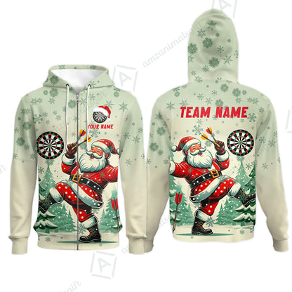 Custom Funny Santa Darts Team Unisex Polo Shirts, Darts uniforms Funny Santa Personalized Name And Team Name