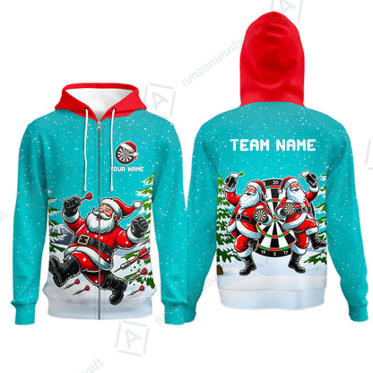 Custom Funny Santa Darts Team Unisex Polo Shirts, Darts uniforms Funny Santa Personalized Name And Team Name