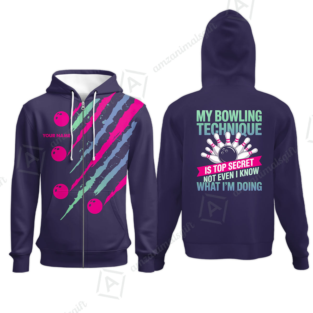 Customized Bowling Jersey, My Bowling Technique Is Top Secret - Personalized Name Stand Collar Quarter-zip Shirt