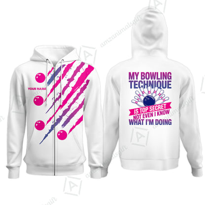 Customized Bowling Jersey, My Bowling Technique Is Top Secret - Personalized Name Stand Collar Quarter-zip Shirt