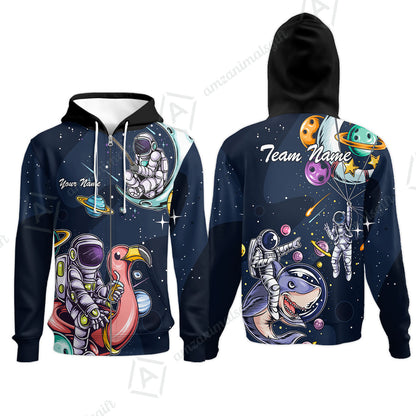 Customized Bowling Unisex Polo Shirt, Galaxy Astronaut, Bowling Uniforms, Personalized Name And Team Name