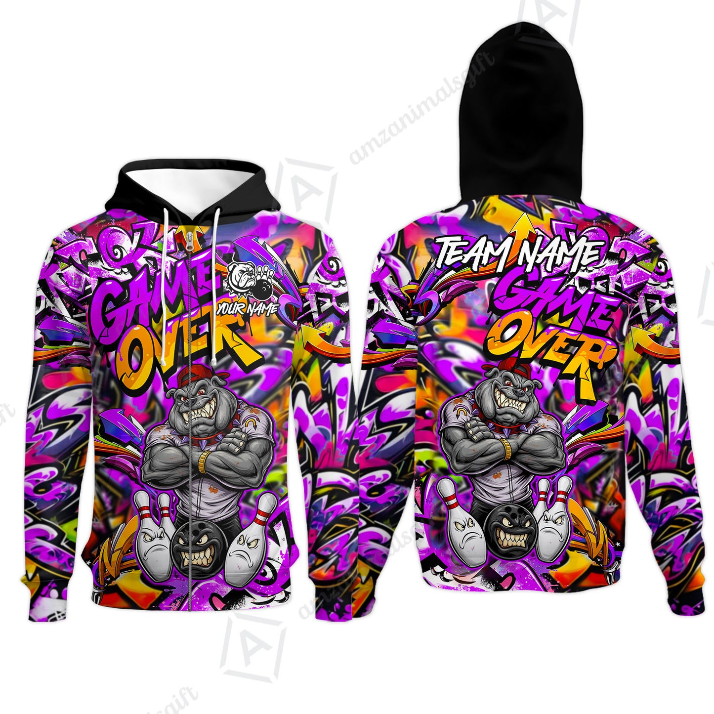 Customized Bowling Unisex Polo Shirt, Cool BullDog With Angry Bowling Game Over - Personalized Name And Team Name