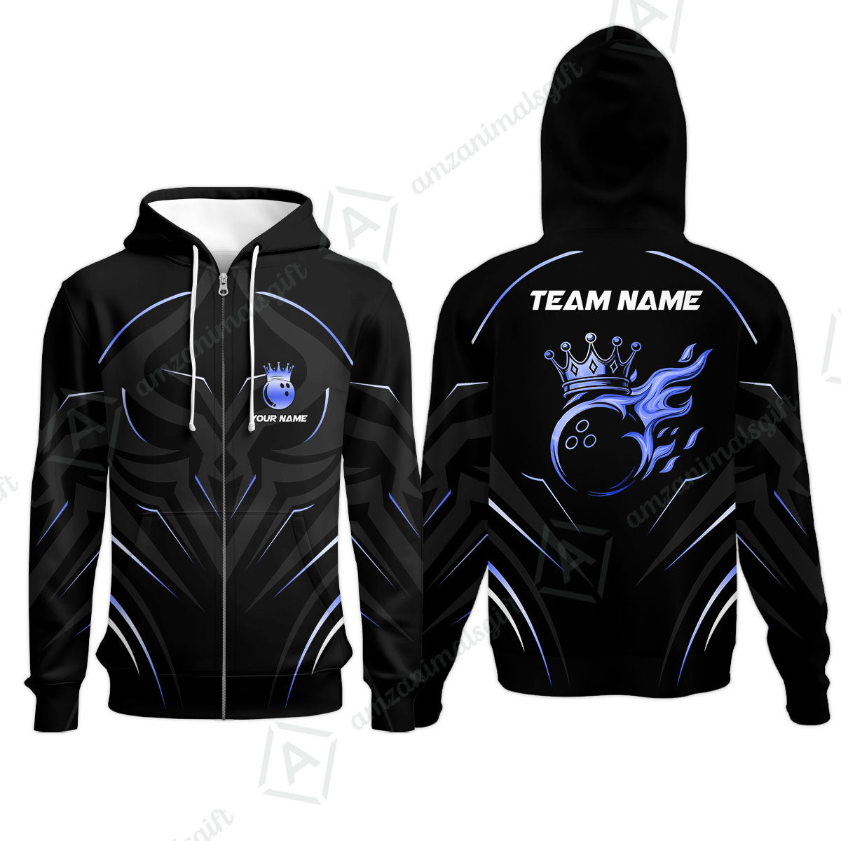 Customized Bowling Zip Hoodie, Custom Crown Bowling Uniform Hawaiian Jersey, Multicolor Team Style Jersey for Bowlers