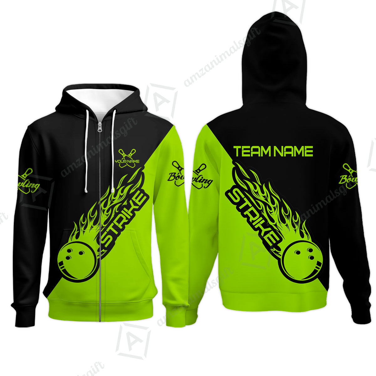 Bowling Customized Jersey Black Green Shirt Strike Ball Bowling Tenpin Quarter Zip Shirt For Bowlers, Bowling Team