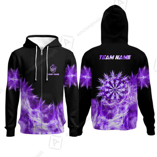 Customized Darts Zip Hoodie, Darts Icy Light Black And Multi Color Team Zip Hoodie For Darts Player