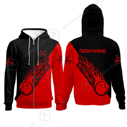 Bowling Customized Jersey Black Red Shirt Strike Ball Bowling Tenpin Quarter Zip Shirt For Bowlers, Bowling Team