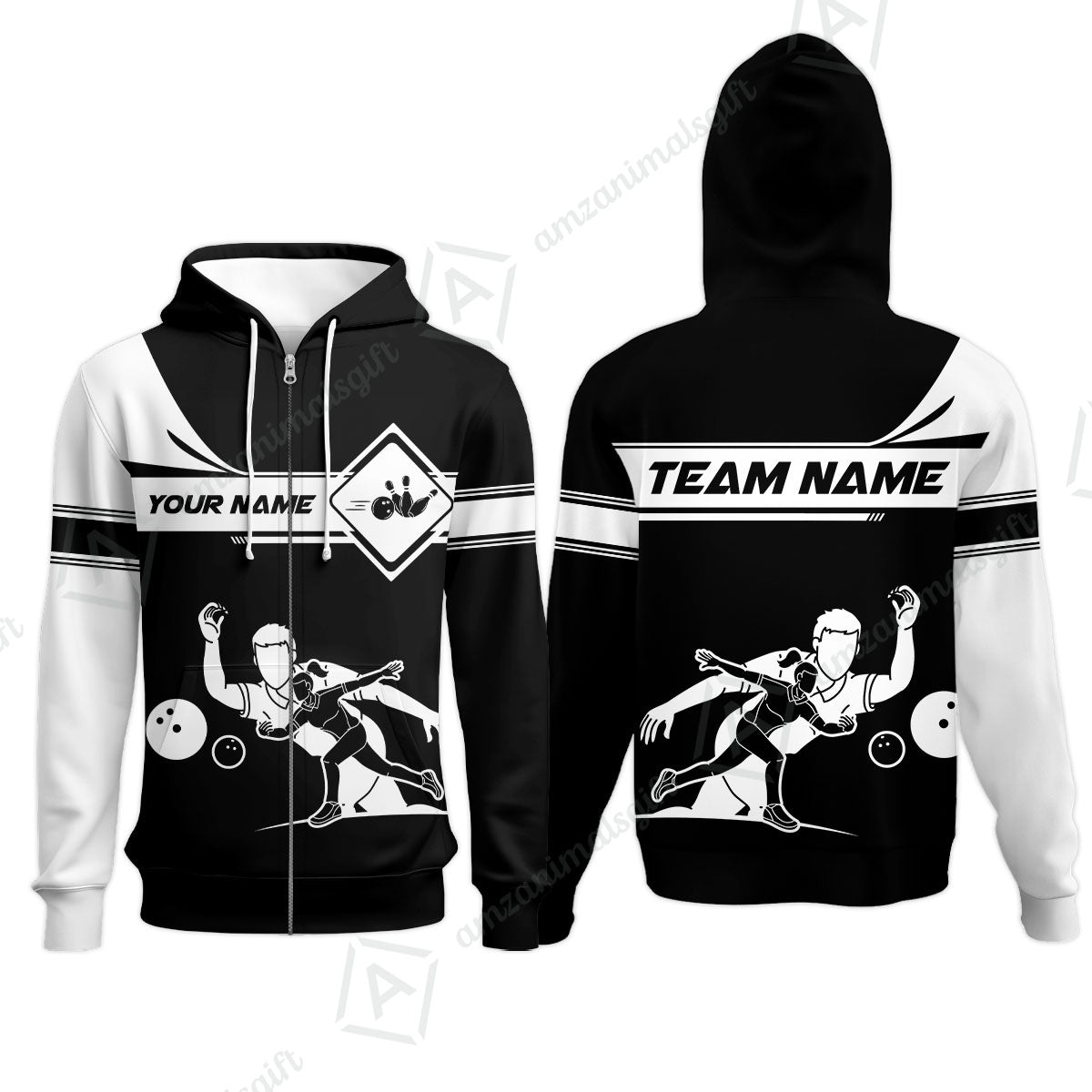 Customized Bowling Zip Hoodie, Men And Women Playing Bowling Ball Zip Hoodie Uniform Multicolor For Bowlers