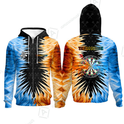 Customized Darts Zip Hoodie, Darts Dartboard Ice And Fire Multicolor Zip Hoodie Jersey For Darts Players