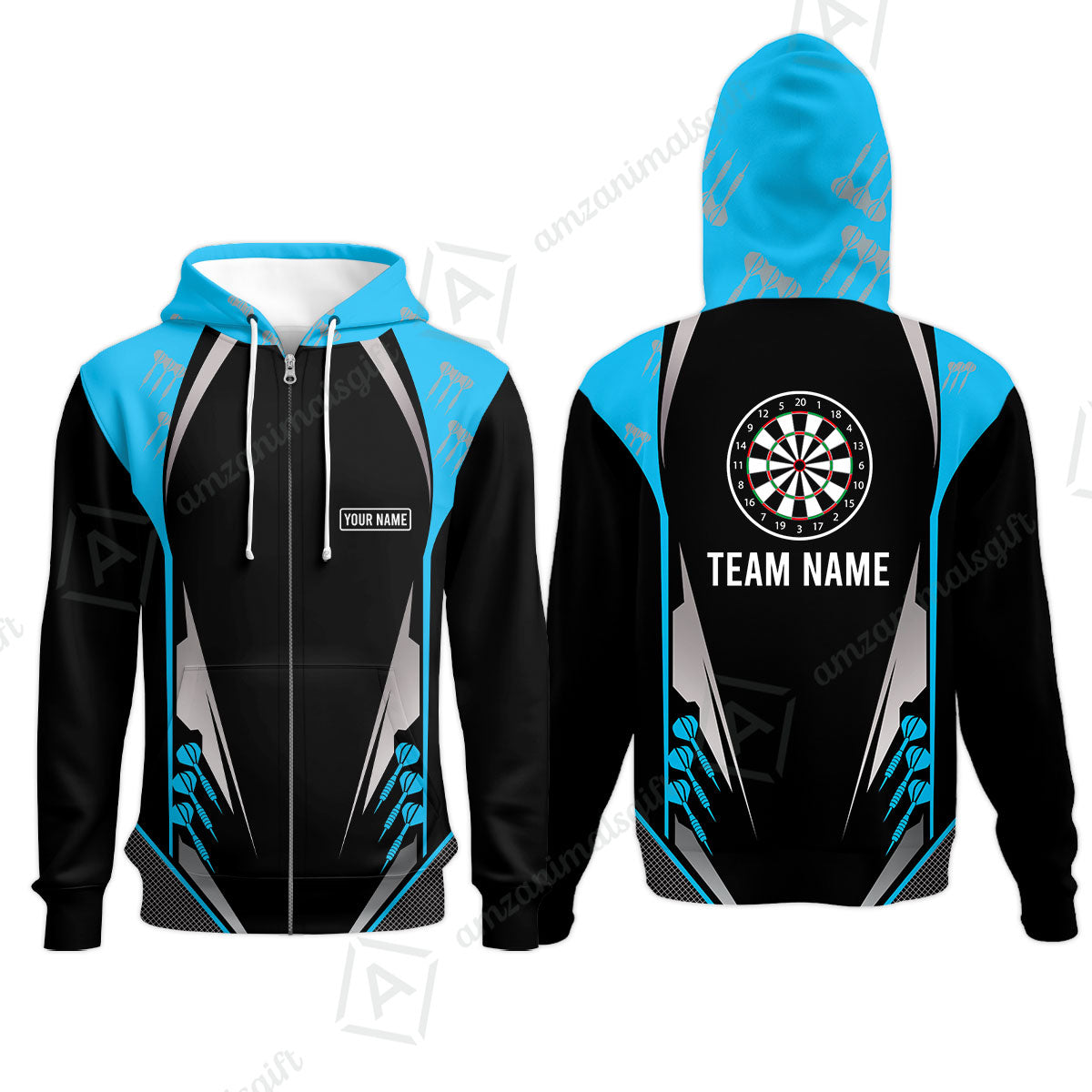 Customized Name & Text Darts Zip Hoodie, Personalized Darts Team Zip Hoodie For Summer - Gift For Darts Lovers, Darts Players Uniforms