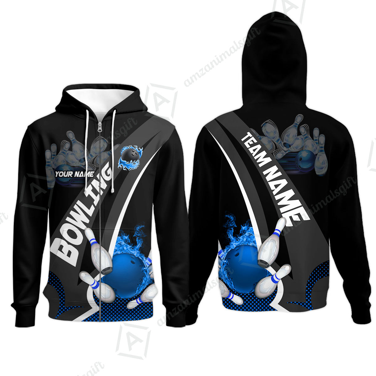 Customized Bowling Polo, Bowling And Pins Plame Premium Multicolor Option Personalized Name And Team Zipper Polo Jerseys Shirts