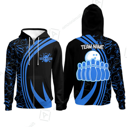 Customized Bowling Team Zip Hoodie Neon Multicolor Bowling Uniforms With Name And Team Name For Bowlers, Team League