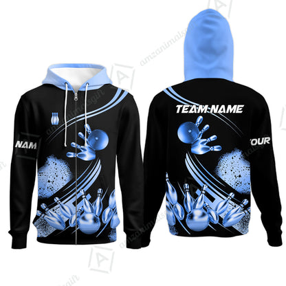 Custom Bowling Team Jerseys Polo Shirts, Bowling Uniforms Ball And Pins Ultimate Golden Multicolor Options Personalized Name And Team Name