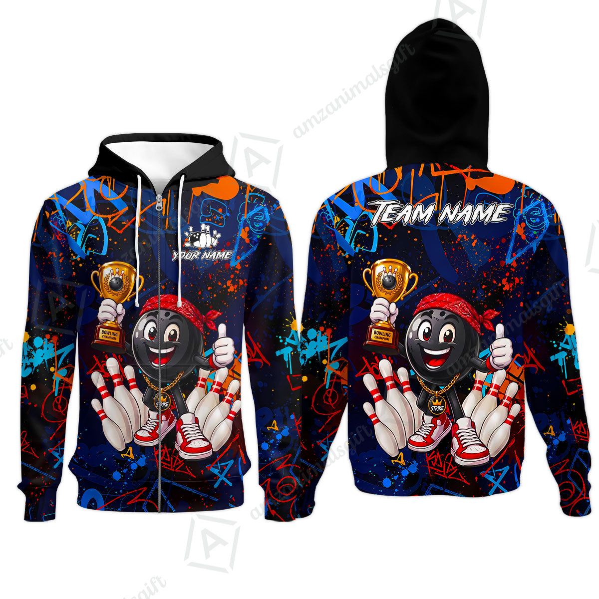 Custom Bowling Jersey Polo Shirt, Graffiti Champion, Custom Bowling Jersey Team Shirt For Players With Name & Team Name