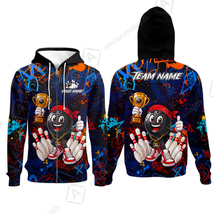 Custom Bowling Jersey Polo Shirt, Graffiti Champion, Custom Bowling Jersey Team Shirt For Players With Name & Team Name