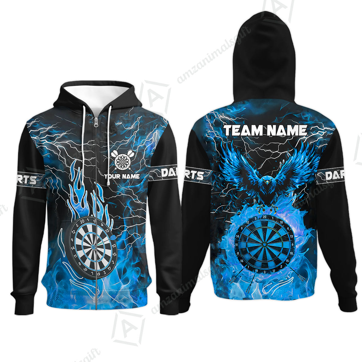 Custom Darts Team Jersey, Dartboard Fire Flame Custom Eagle Darts Jersey Polo Quarter-Zip Shirts, Custom Name And Team Name Darts Uniforms Jersey