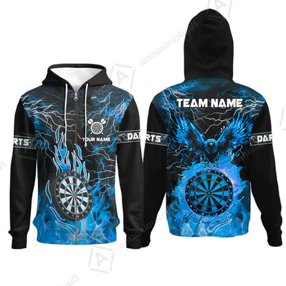 Custom Darts Team Jersey, Dartboard Fire Flame Custom Eagle Darts Jersey Polo Quarter-Zip Shirts, Custom Name And Team Name Darts Uniforms Jersey