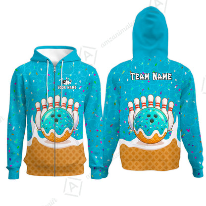 Custom Bowling Jersey Polo Shirt, Bowling Sprinkles Ice Cream Cone, Personalized Name & Team Name